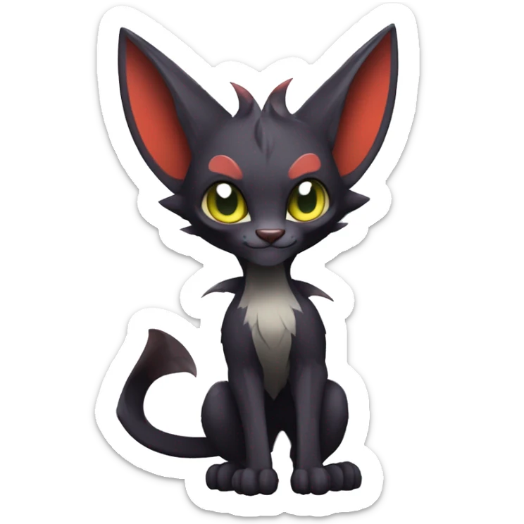 Black cool beautiful vampiric Noivern-Litten-Lykoi-Caracal-Fakemon with big bat ears full-body sticker