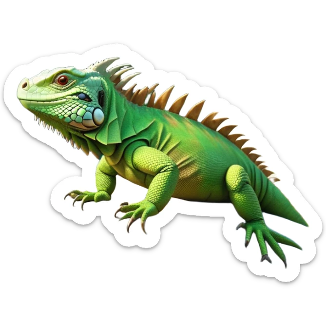 cinematic-iguana-realistic-full-body-basking-emoji,-long-scaly-body-stretched-out-on-a-sunlit-rock,-spiny-ridge-running-down-its-back,-textured-green-and-brown-skin-dappled-with-light,-sharp-intelligent-eyes-studying-the-surroundings,-long-tail-draped-over-the-stone,-simplified-yet-realistic-focused-features,-highly-detailed,-glowing-with-a-warm-tropical-glow

 sticker
