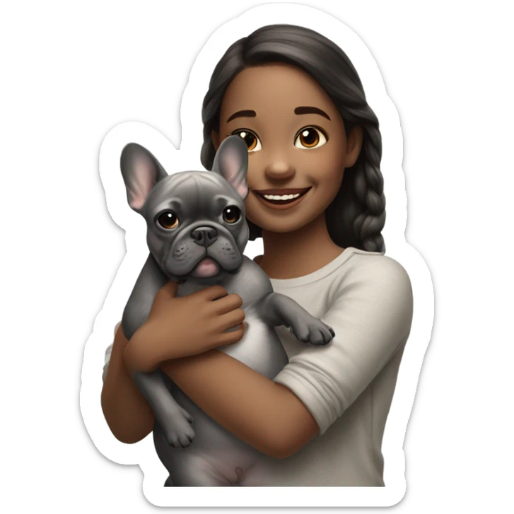 realistic portrait of girl with gray french bulldog  sticker