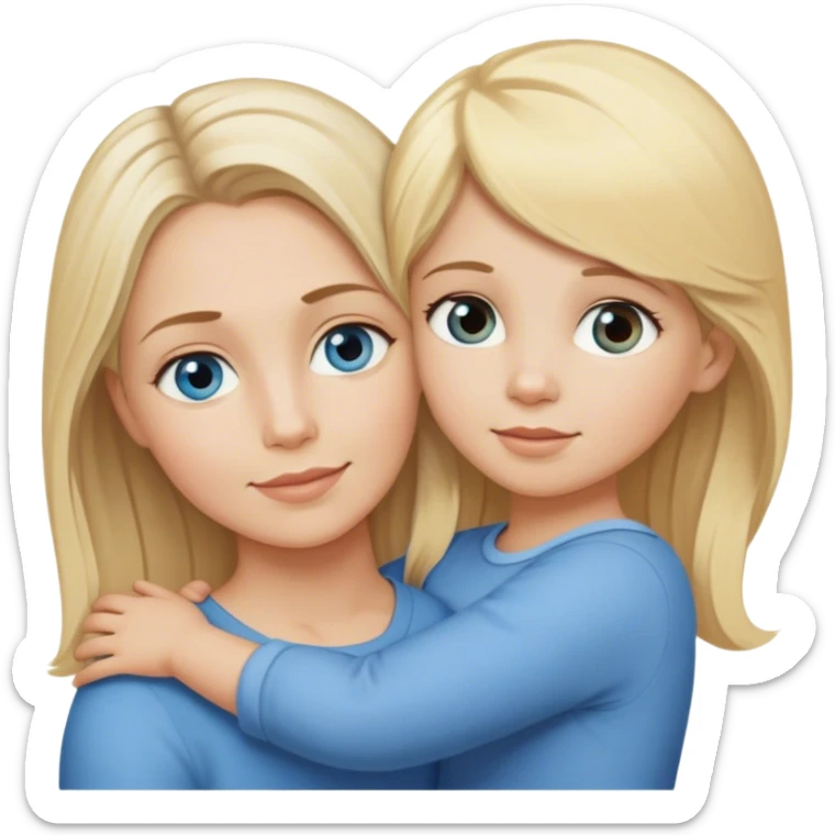 Blonde blue eyed mom holding blonde brown eyed toddler sticker
