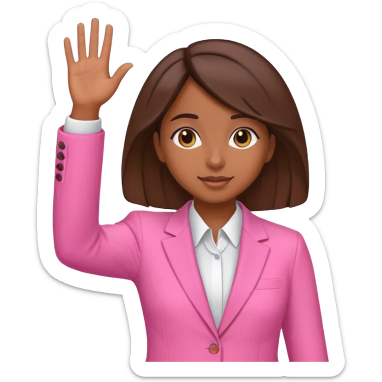 Brune girl pink suit hand hello  sticker