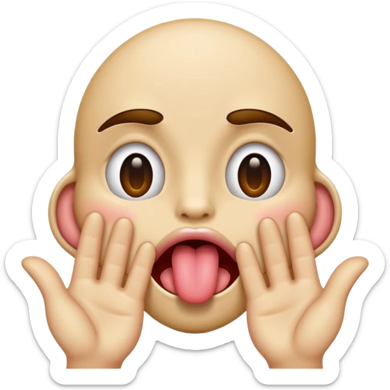 Squinting eyes emoji with tounge out and hands next to the mouth opening it  sticker