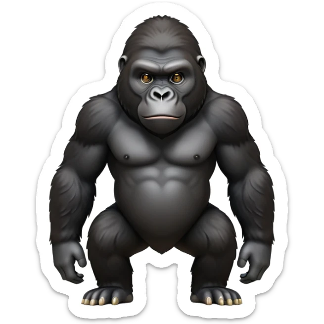 cinematic-gorilla-realistic-full-body-on all fours-emoji,-exuding-strength,-thick-dark-fur-in-the-light,-head-tilted-dramatically,-deep-dark-eyes-filled-with-intense-intelligence,-simplified-yet-realistic-focused-features,-highly-detailed,-glowing-with-an-almost-sarcastic-glow sticker