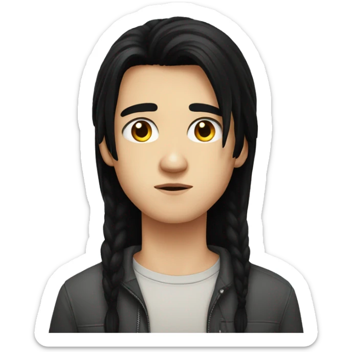 european teenager boy long black hair serious face sticker