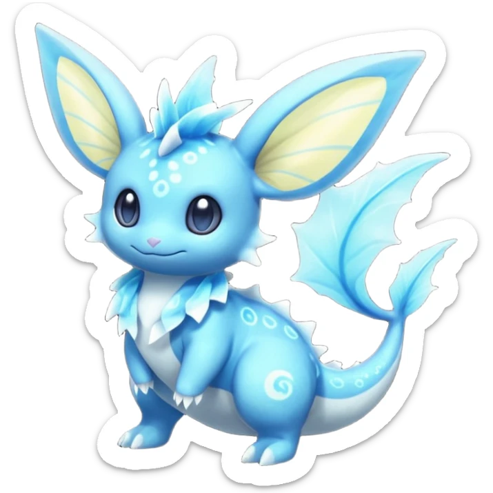 Shiny Sparkly Bioluminescent Glowing Minccino-Lumineon-Vaporeon-Amaura-Dragonair-Fakémon-hybrid-creature (full body)  sticker