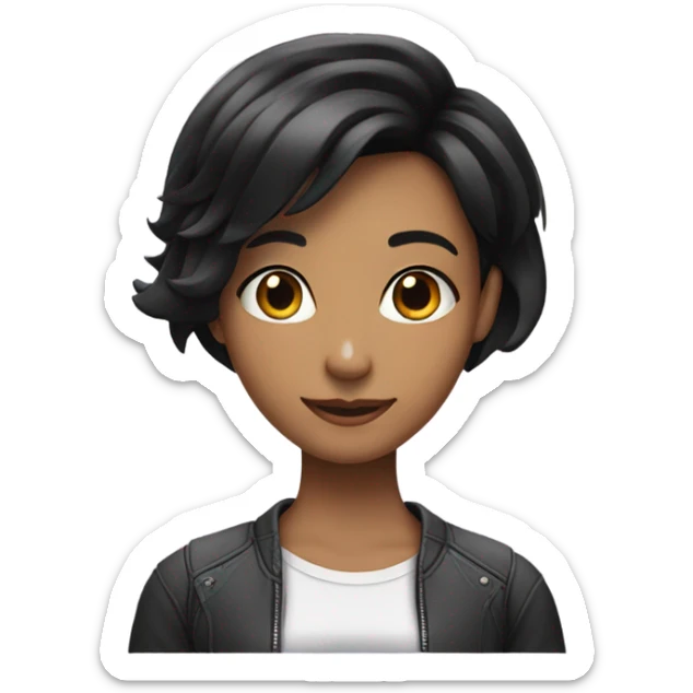 a girl listening an pointing to her ear black black hair with short bob hairlstyle sticker