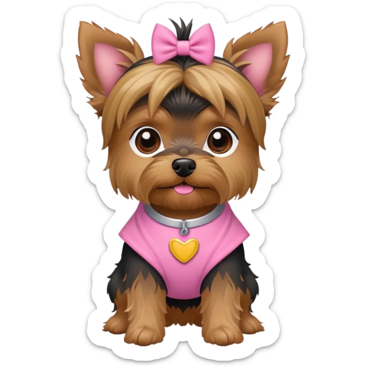 Black and brown snout Yorki dog in a pink outfit sticker