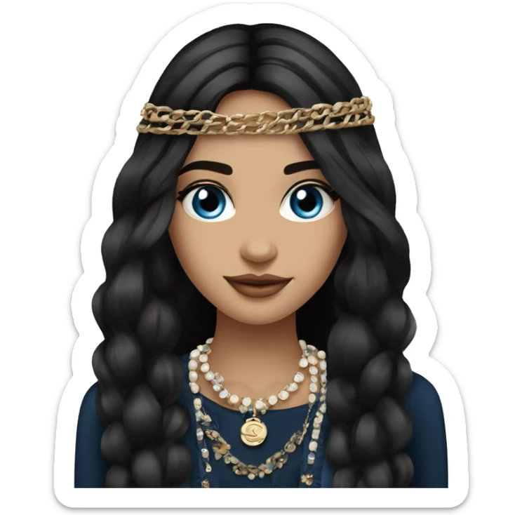 Beautiful girl, Black hair, Straight hair, Long hair, blue eyes, Russian,Gypsy,model,fashionably dressed with a chanel bag sticker