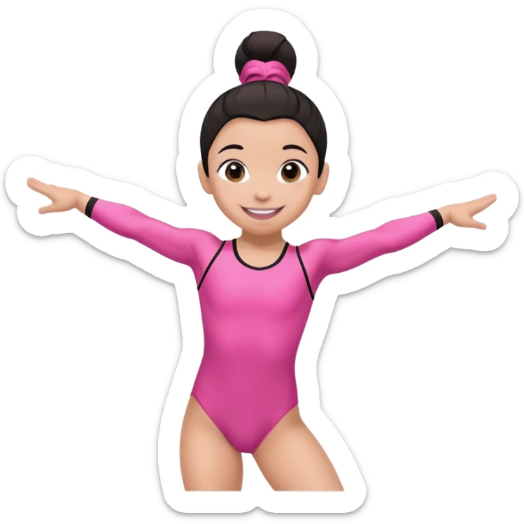 "A gymnast in black and minimal pink outfit with a smile and a look of surprise (normal skin) sticker