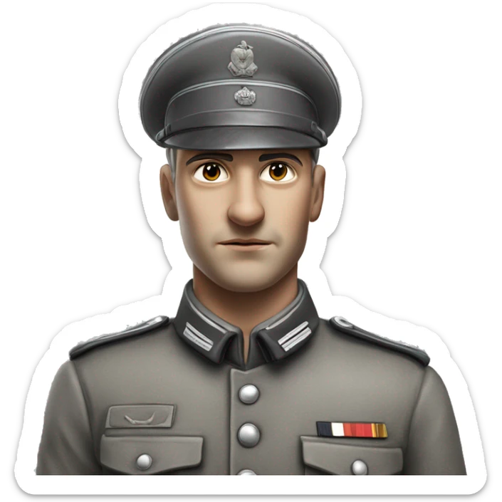 photorealistic 30 years old german soldier the middle of the XX century gray uniform detailed face with wrinkles, closed mouth, small eyes  sticker