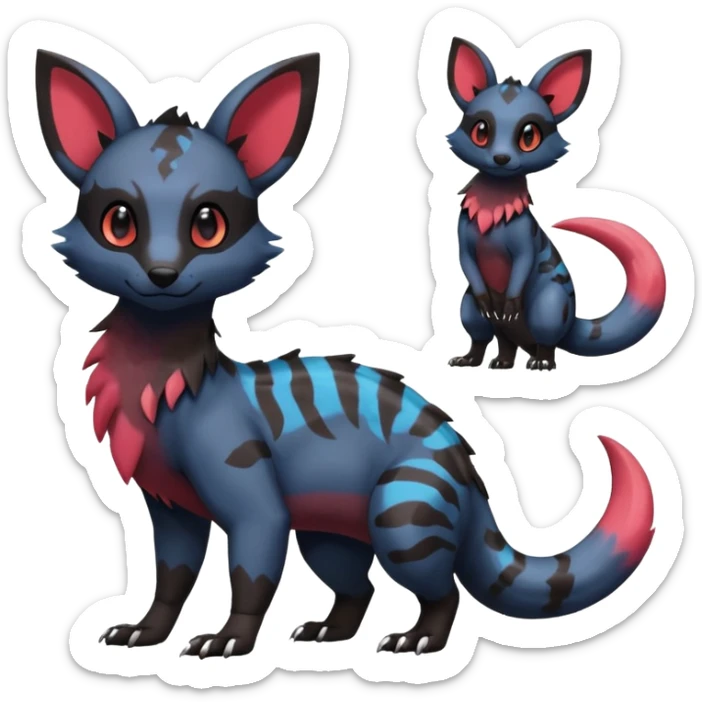Rare exotic cute epic aesthetic gothic colorful Salandit-Eevee-Civet-species-Fakemon-hybrid-creature, with markings, full body sticker