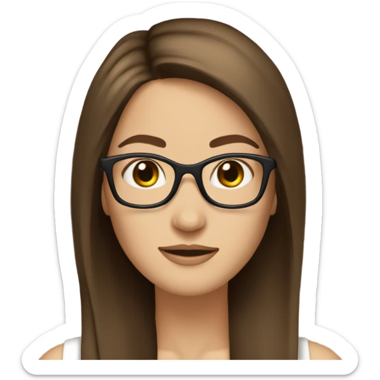 brown hair brown eyes long straight brown hair glasses white skin woman glases sticker