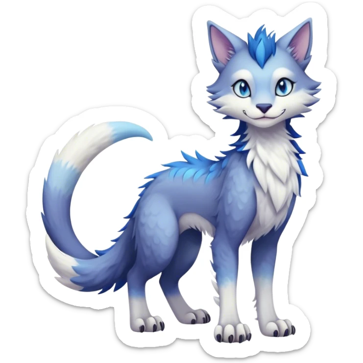 Kawaii dark edgy fantasy pastel ethereal feline-vernid-sergal-fursona animal creature with a tufted tail full body sticker