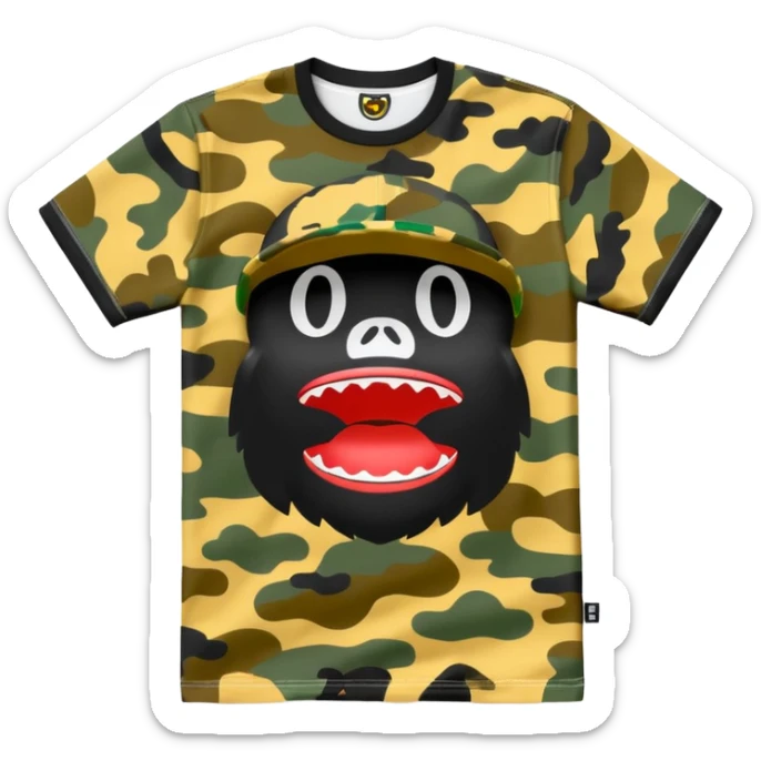 high quality emoji of a BAPE T-shirt folded neatly showing signature BAPE camo and logo, crisp lines vibrant colors sticker