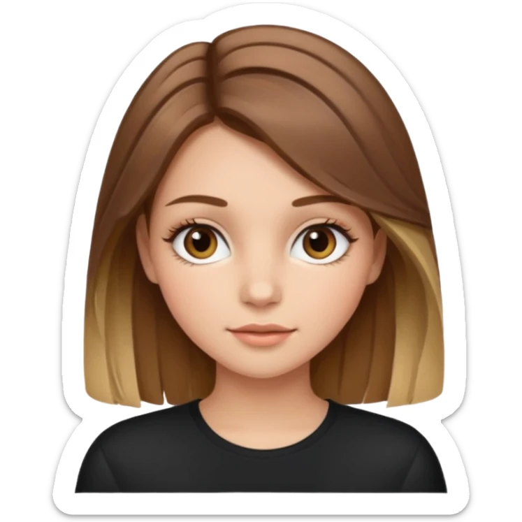 Gör en emoji som är en tjej och den ska ha långt hår hårfärgen ska vara brunt hår med blonda slingor hon ska ha fransar men dom ska se naturliga ut  sticker