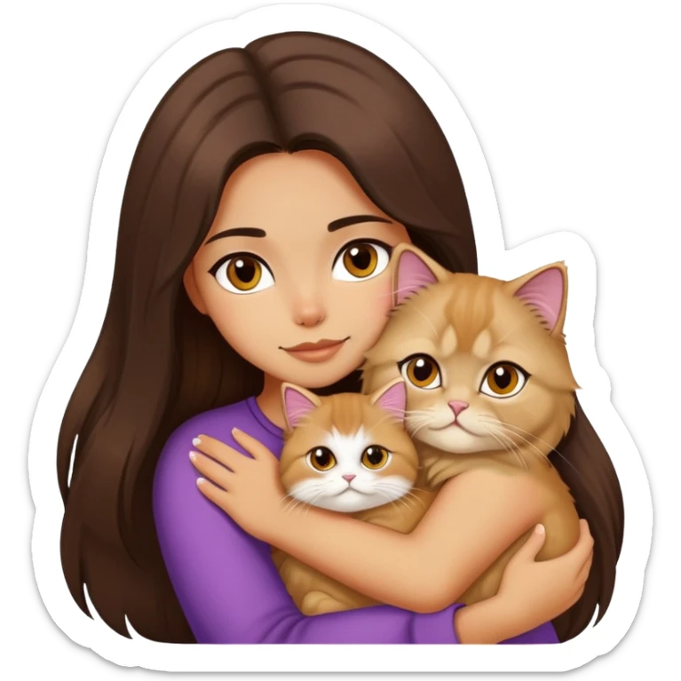 A pretty girl with long dark hair is hugging her one light hair persian cat. sticker