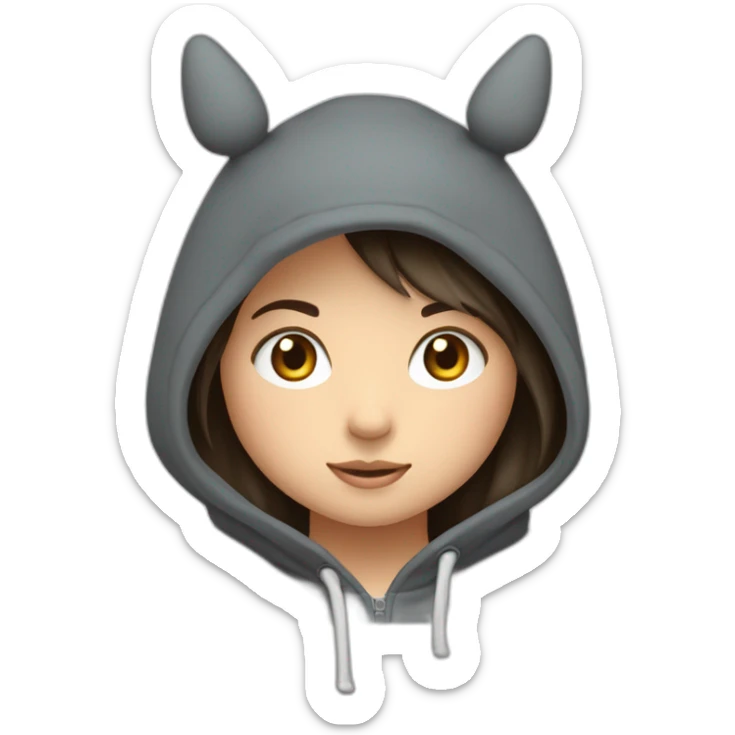 Fille Brune avec un sweat-capuche Totoro gris foncé avec les rond clair de Totoro sur ventre  sticker