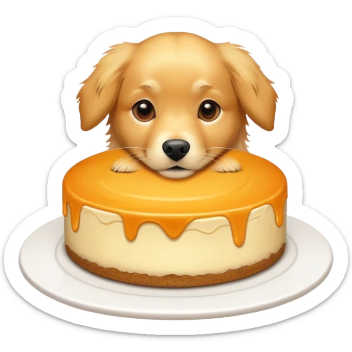 more golden, orange, toned, golden retriever, dog being turned into a cheesecake ￼ sticker
