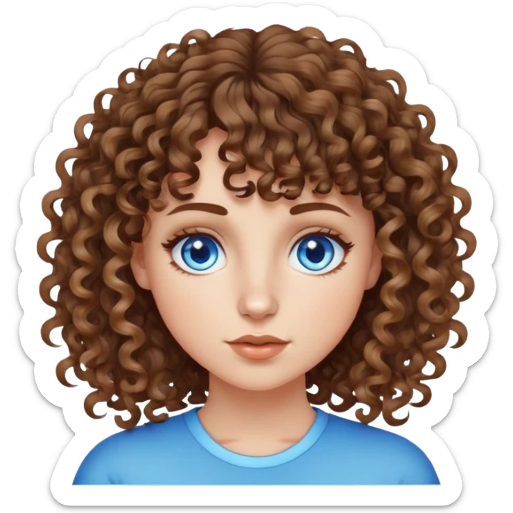 i’m a white girl with  a curly bang curly highlighted brown hair blue eyes and a nose with piercing  sticker