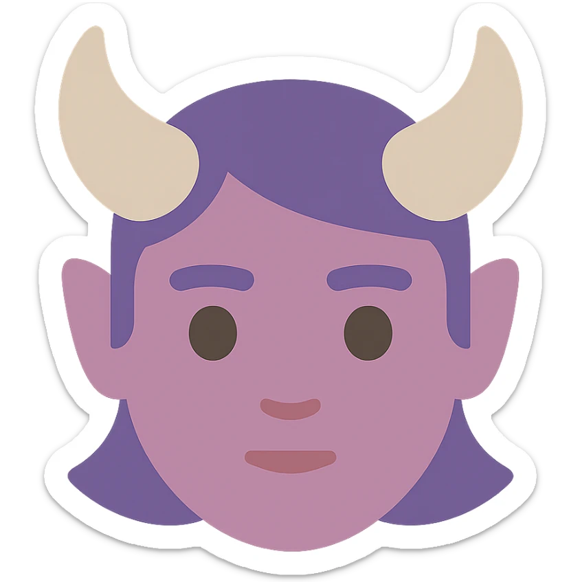 flat icon of a tiefling face with horns, no line border, color-filled style sticker