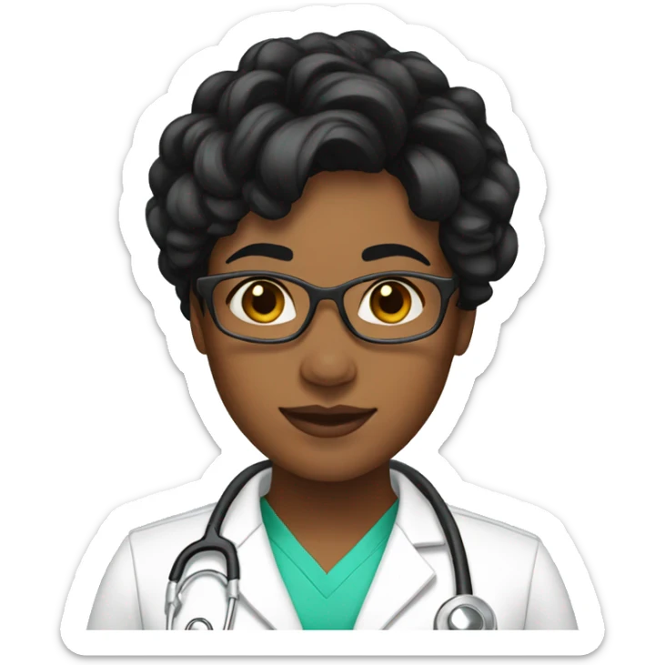 Woman doctor brown skin short black twist hair sticker