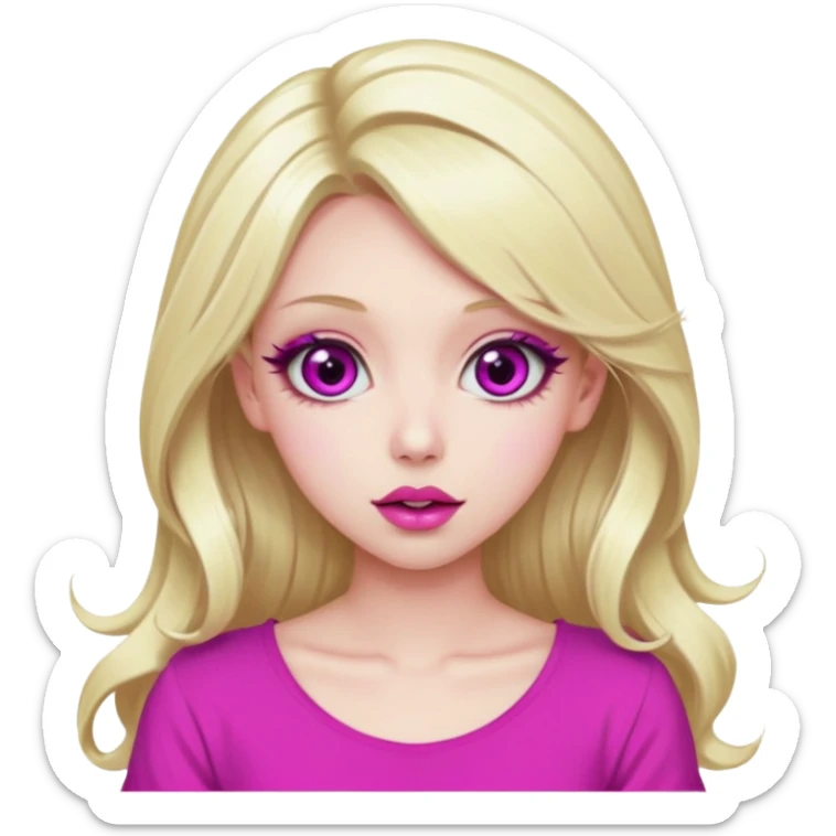 blonde girl, hypnotized eyes, magenta spiral pupils, big pink lips, bimbo, pink top, diva, gyaru, long hair  sticker