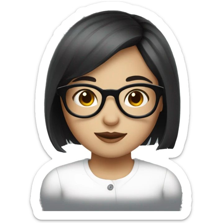 a girl wearing white round glasses, short black hair, white skin sticker