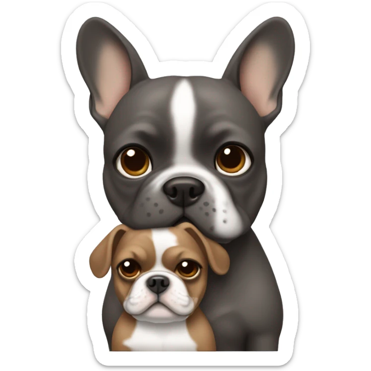 brown hair woman with medium skin hugging dark gray french bulldog sticker
