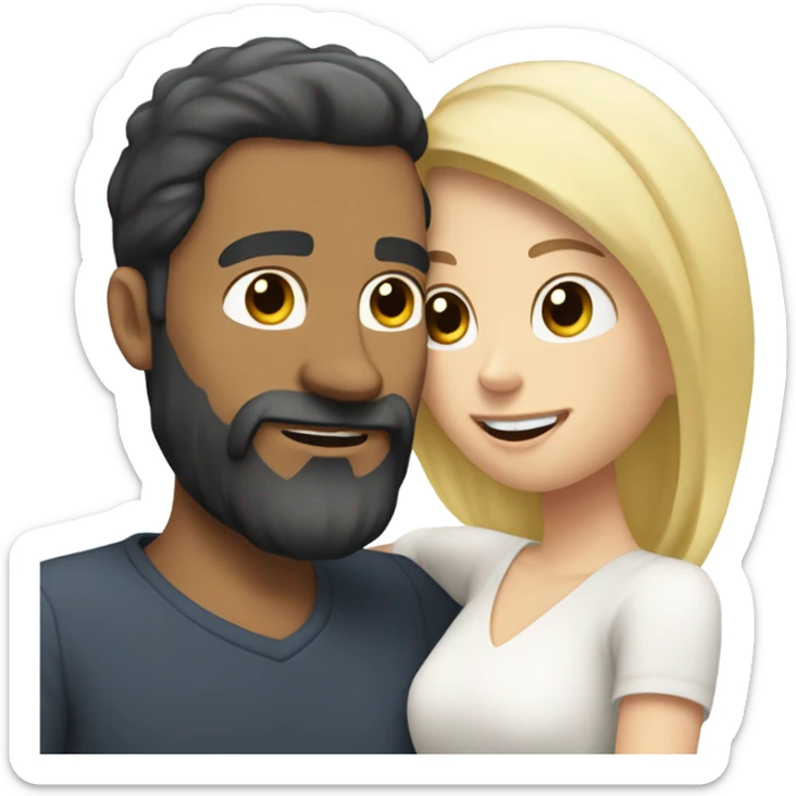 Caucasian white man, short black hair, long beard, hugging a white woman, blonde hair  sticker