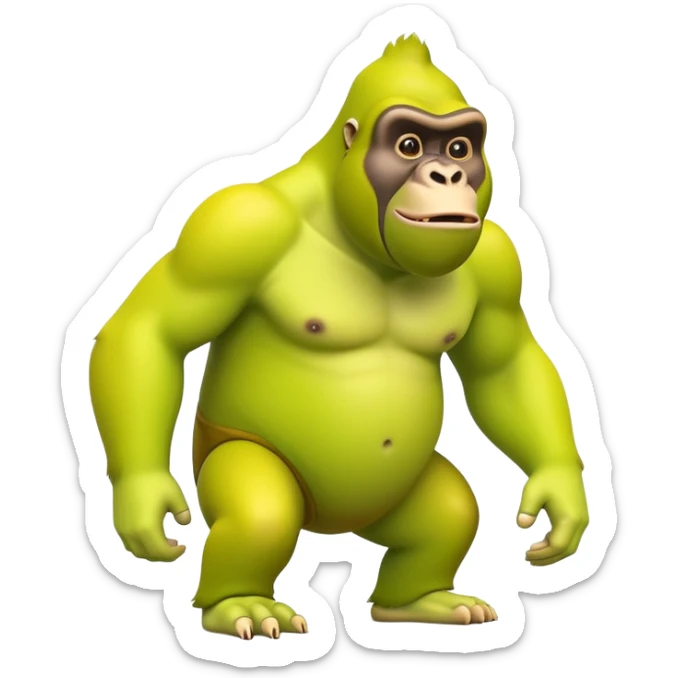 A cartoon character with a curved yellow banana for a body and a lime green gorilla face with gorilla features sticker