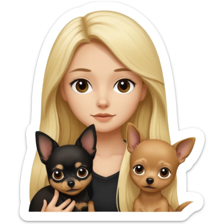 Chico pelo largo rubio.chica pelo largo negro y chihuahua negro  sticker