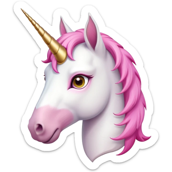 head of an anthropomorphised female unicorn horse, looking directly ahead, standard pose sticker