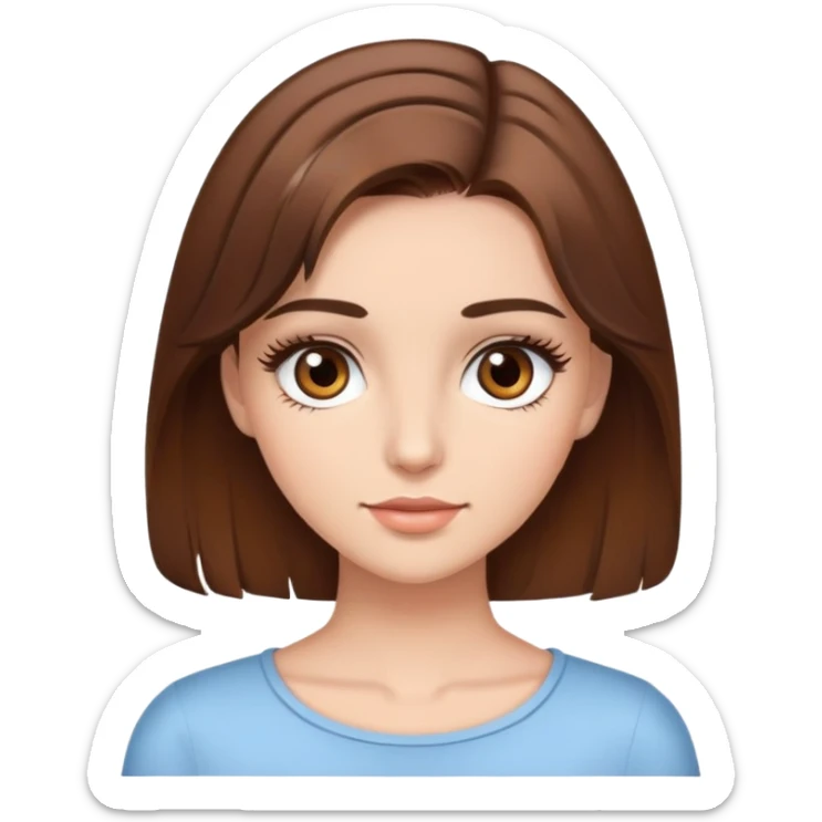 a girl with brown hair, medium length hair, brown eyes and beautiful eyelashes sticker