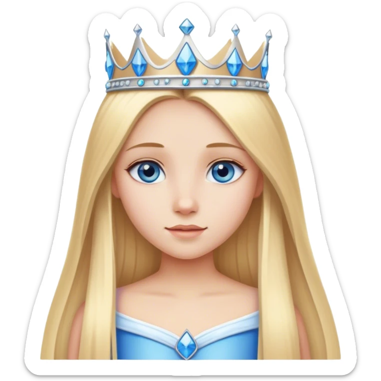 Straight long blonde hair and blue eyes girl and princess crown sticker