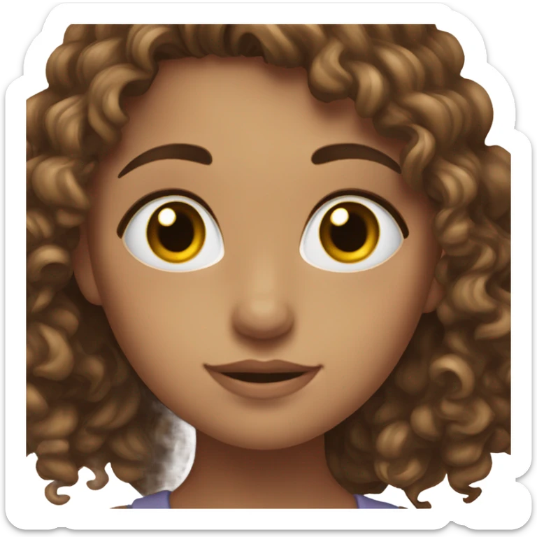 Girl with Brown curly hair and Brown eyas. Light coplexion.  sticker