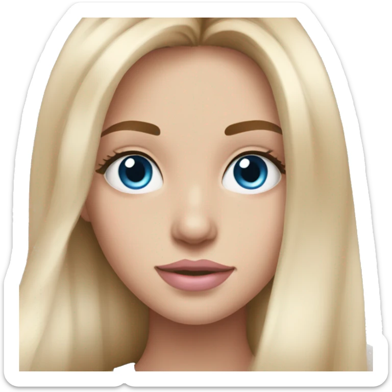 Beautiful teenage girl, long hair, brunette, blue eyes, light pink lip color sticker