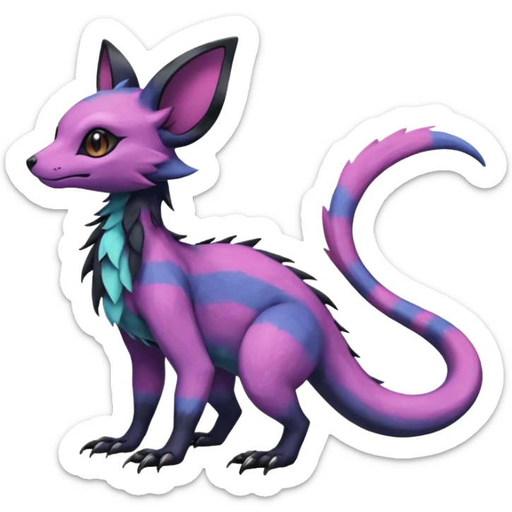 Rare epic aesthetic iridescent spooky gloomy colorful Salandit-Noibat-Eevee-Genet-species-Fakemon-hybrid-creature, with markings, full body sticker