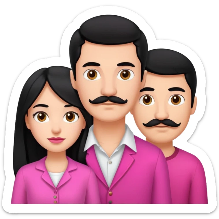 White couple, boy with a mustache and black hair, the girl with long black hair in pink clothesWhite couple, boy with a mustache and black hair, the girl with long black hair in pink clothes sticker