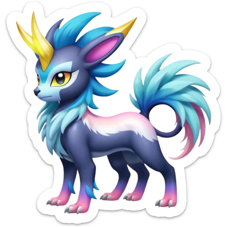 Shiny Sunny furry neon colorful scaly painted Asian pastel-gradient Absol-Meloetta-Solgaleo-Luxray-Suicune-fusion sticker