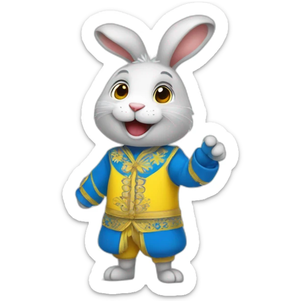 the rabbit is dressed in a costume in the color of the Ukrainian flag and smiles sticker