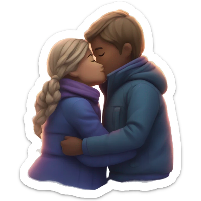 Couple (girl and boy) kissing under northern lights  sticker