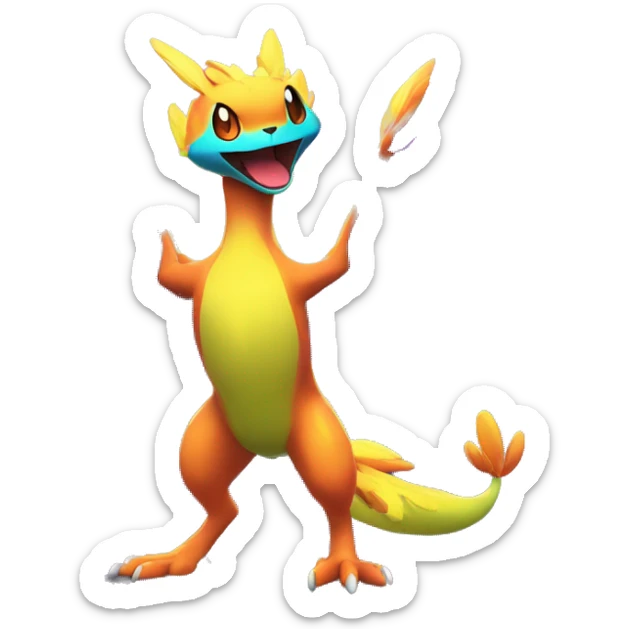 Colorful Neon Colors Vibrant Colors Flying Fakémon-Pokémon-Creature Full Body sticker