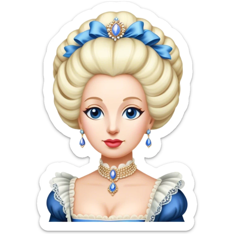 Cinematic Realistic Marie Antoinette Portrait Emoji, depicted as an opulent royal figure with elegant attire and a graceful poised expression, rendered with rich textures and soft lavish lighting that captures her historical allure. sticker