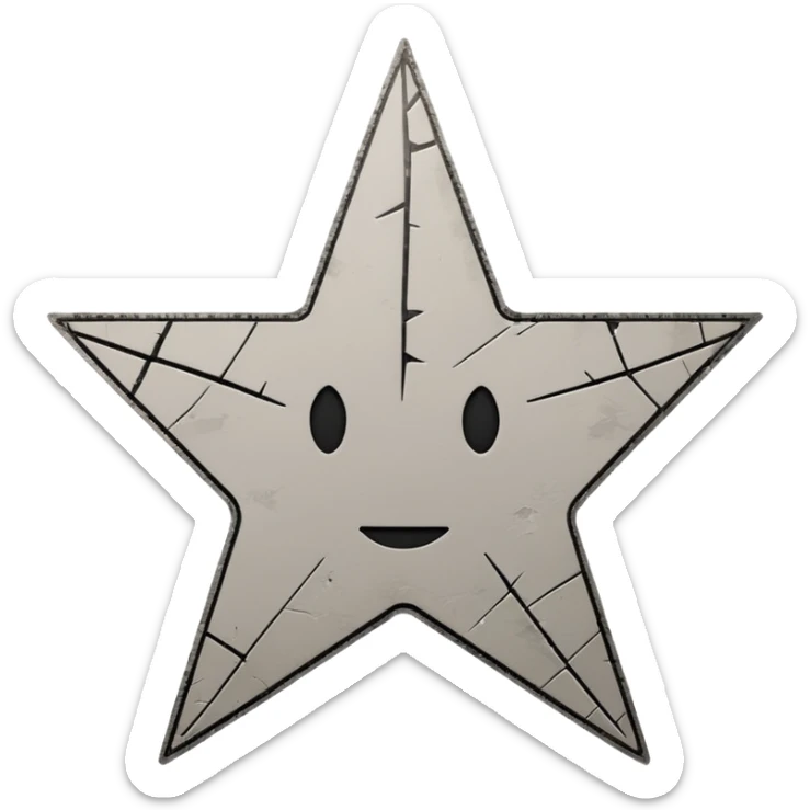 Minimalist emoji-style sticker of a cracked Walk of Fame star with a faint claw mark coming from below, grayscale and ash tones


 sticker
