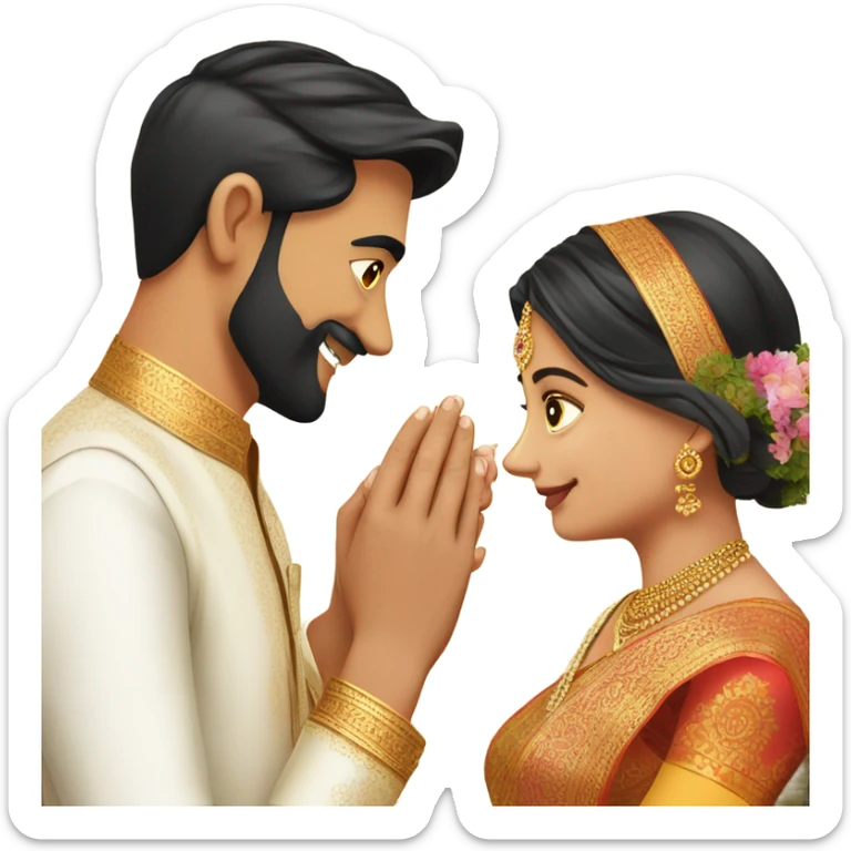 groom wearing veshti and shirt putting engagement ring to bride wearing silk saree sticker