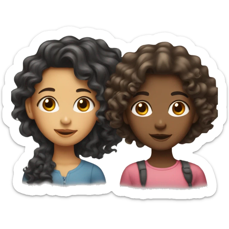 One girl with wavy hair mixed and another girl with curly hair mixed sticker