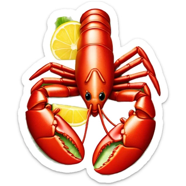 Platter of lobster served on bed of lettuce and lemon wedge sticker