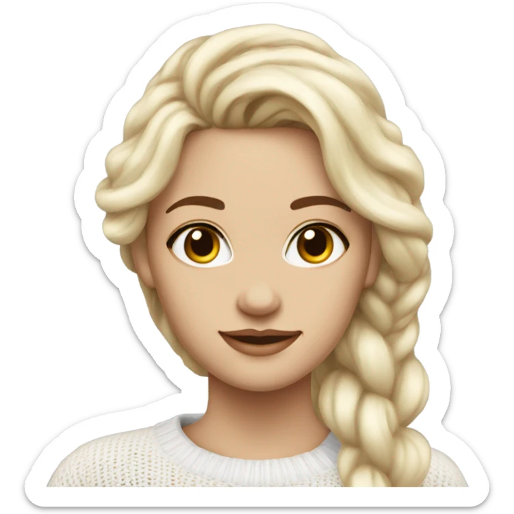 Beautiful blonde with mermaid hair, brown eyes, wearing a white knitted sweater  sticker
