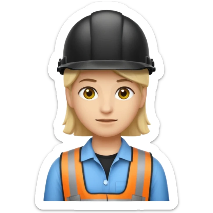 UN EMOJI DE ARQUITECTA, CON SU CASCO, SU COLOR, es mujer DE OJOS NEGRO, CABELLO NEGRO, SIN LENTES, CASCO BLANCO, Y CAMISA BLANCA sticker