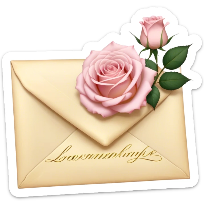 A vintage love letter sealed with golden wax, a single pale pink rose resting on top.
 sticker